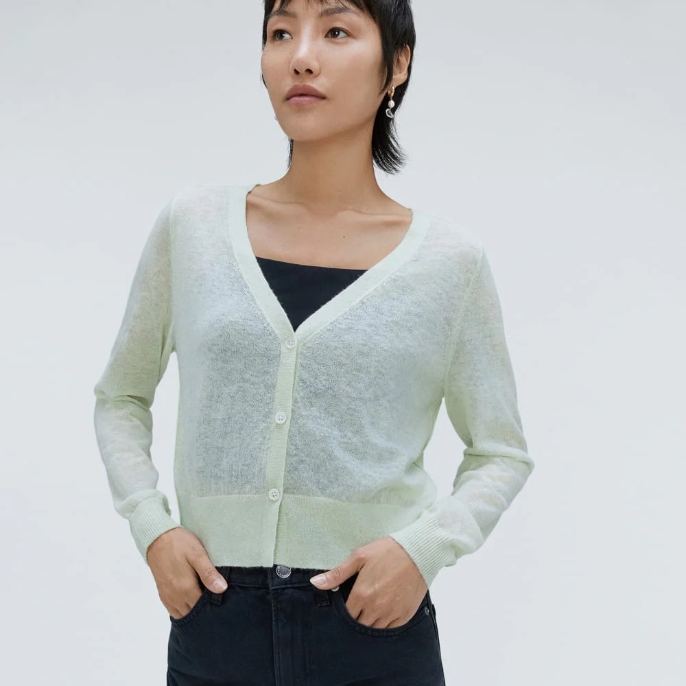 Everlane The Featherweight Alpaca Cardigan Small Green - Picture 2 of 12